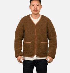 Zip Up Vee Cardigan Bark