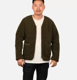 Zip Up Vee Cardigan Khaki