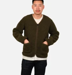 Zip Up Vee Cardigan Khaki